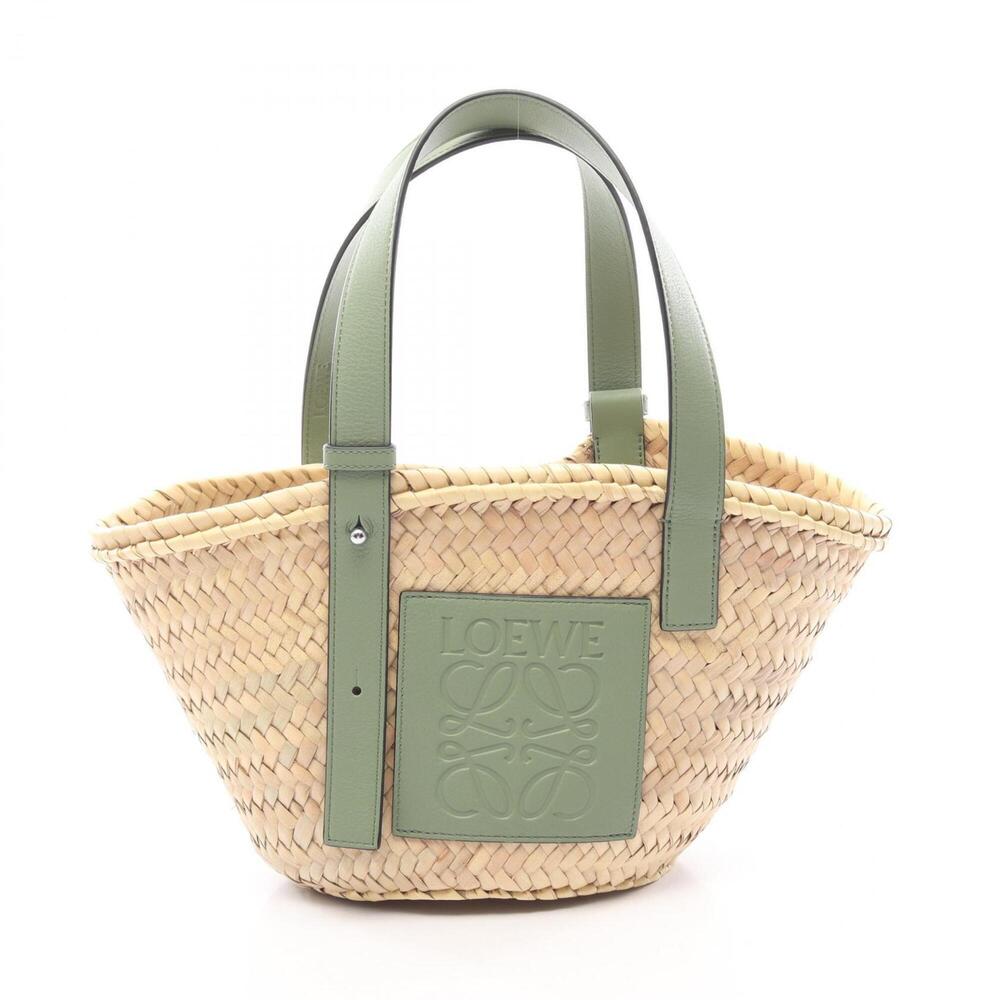 Loewe Basket Bag S Small Handbag Leather Raffia Women's Beige/Green